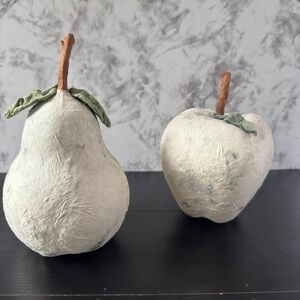 Decorative Paper Mache Fruit, Faux Apple and Pear Decor, Farmhouse Table Display
